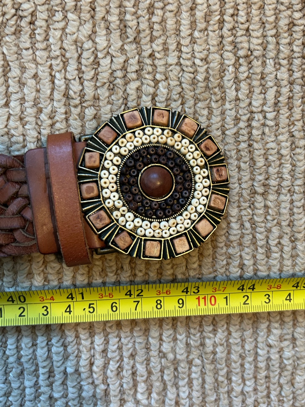 Brown Beaded Medallion Braided Leather Belt